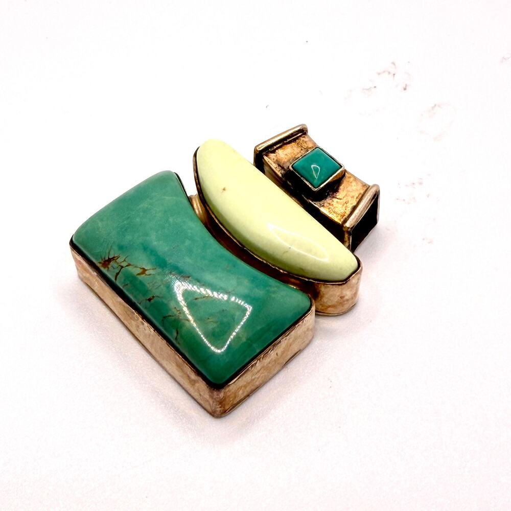 Vintage 2002 Signed D. Troutman Green Turquoise Sterling Silver Pendant